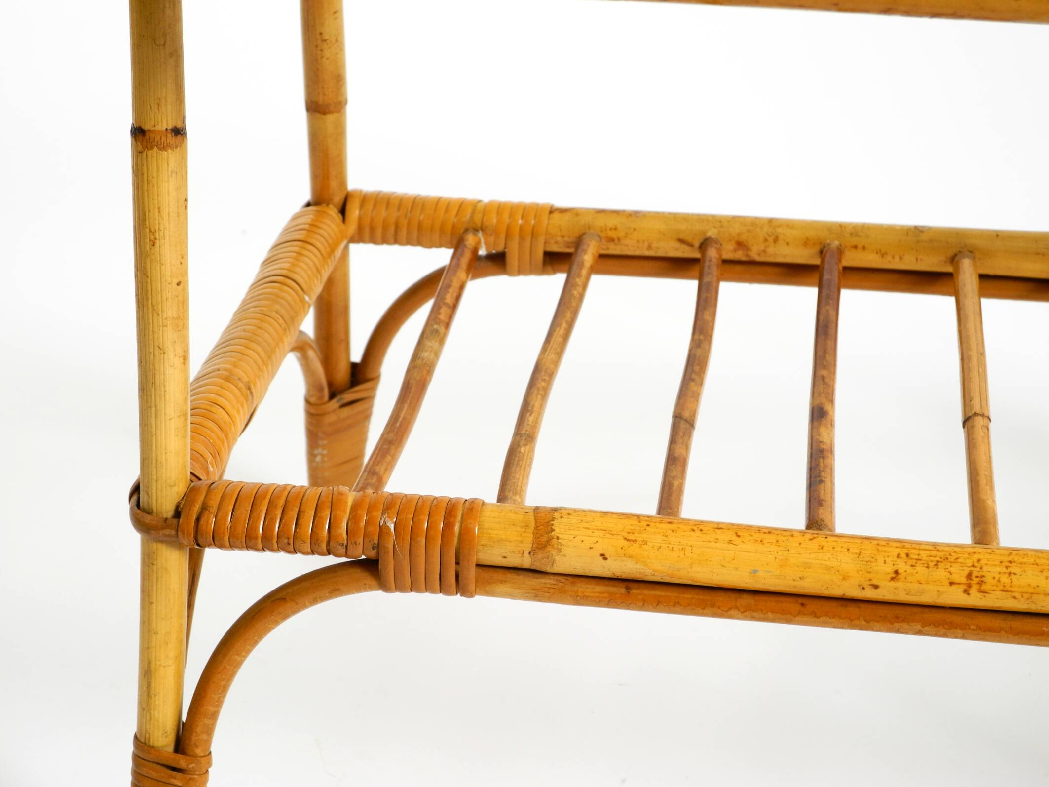 Lovely small Italian 60s bamboo side or coffee table with a iced glass top