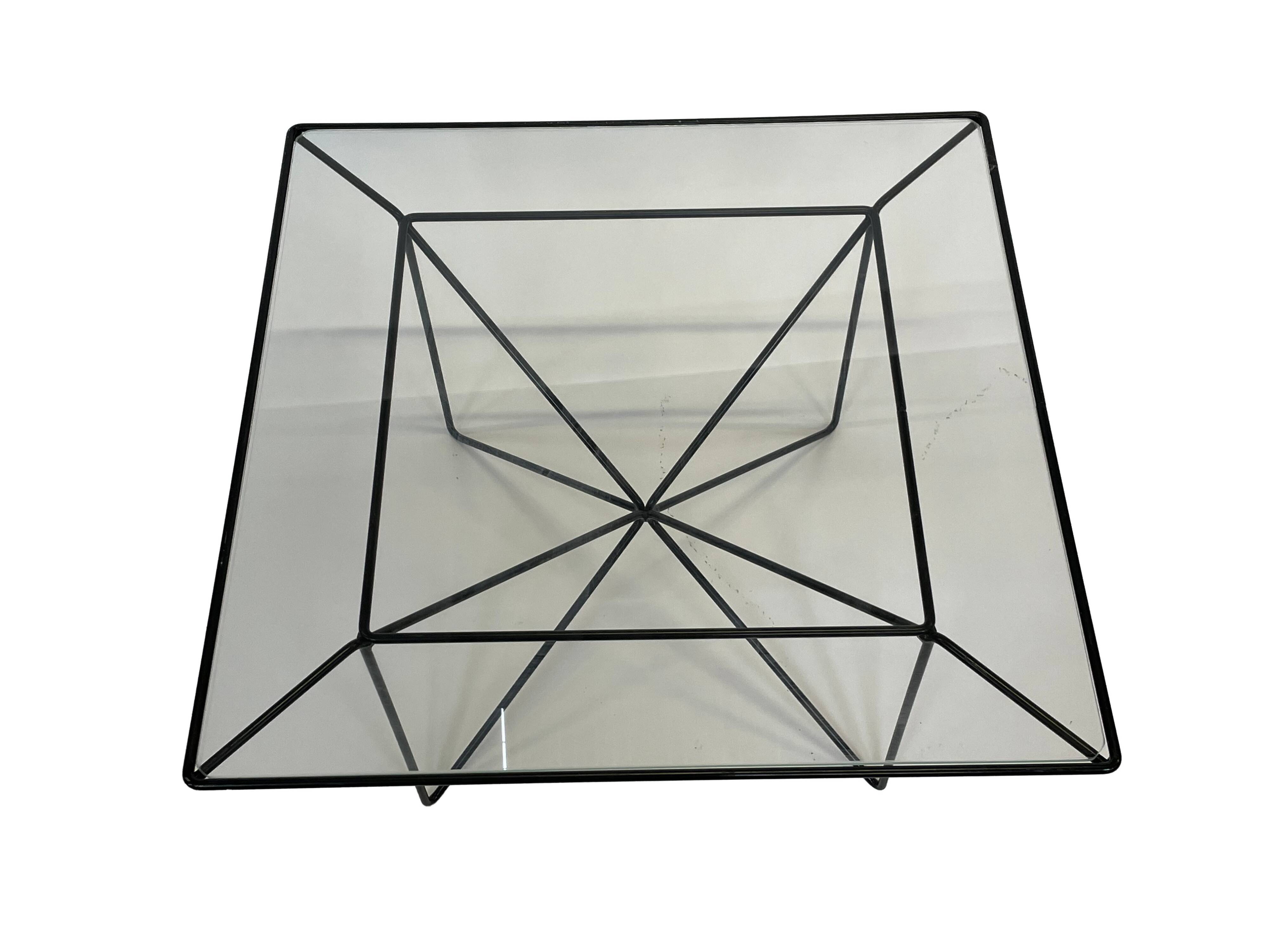 Vintage coffee table in steel and wire and glass  1970