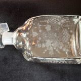 Glass decanter with cut stopper and traditional engraving, vintage from the 1960s