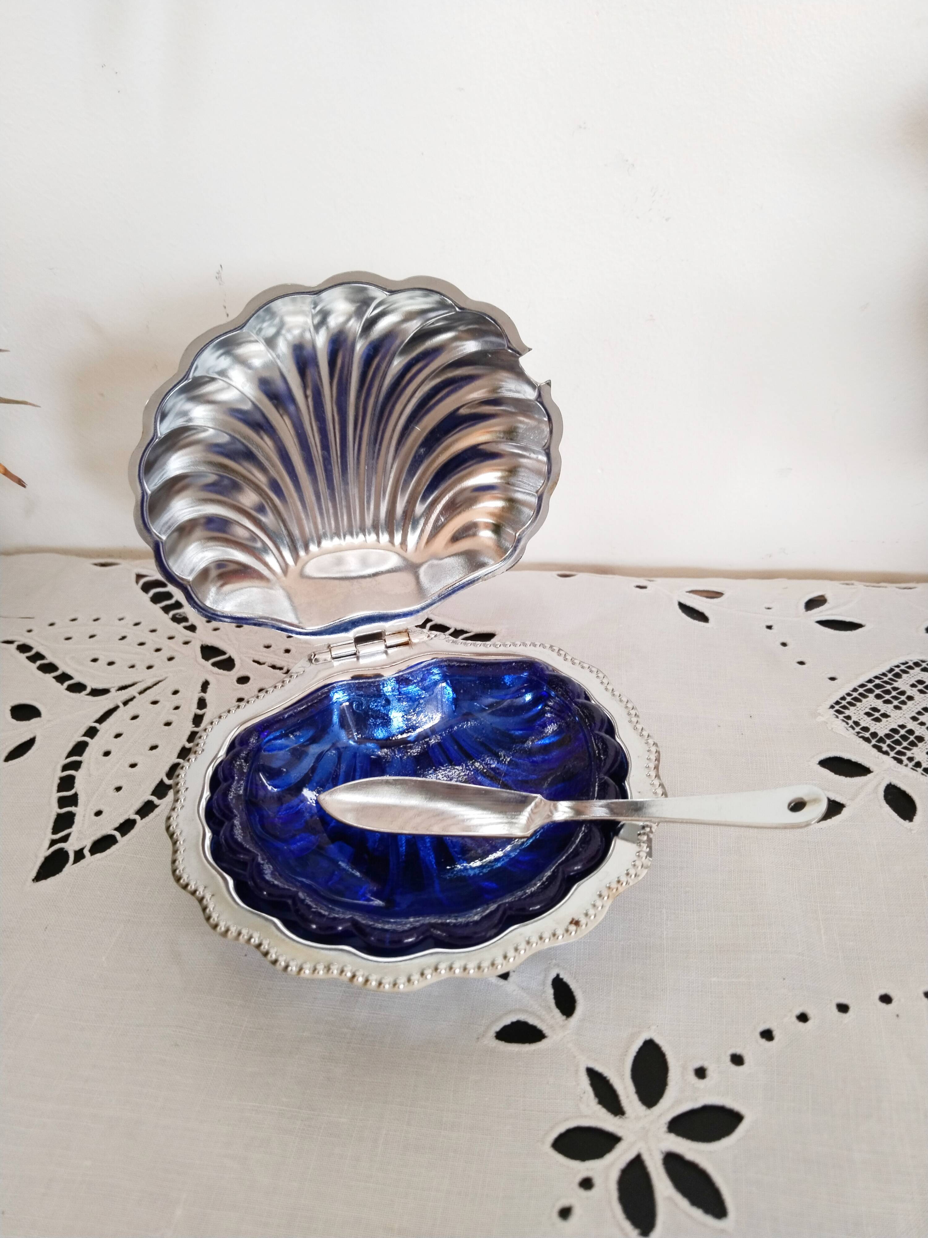 Beurrier coquille Saint Jacques en inox , années 50 , vintage