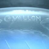 Art Nouveau cut on chrome foot, sculpted glass of cherries, signed G. VALLON