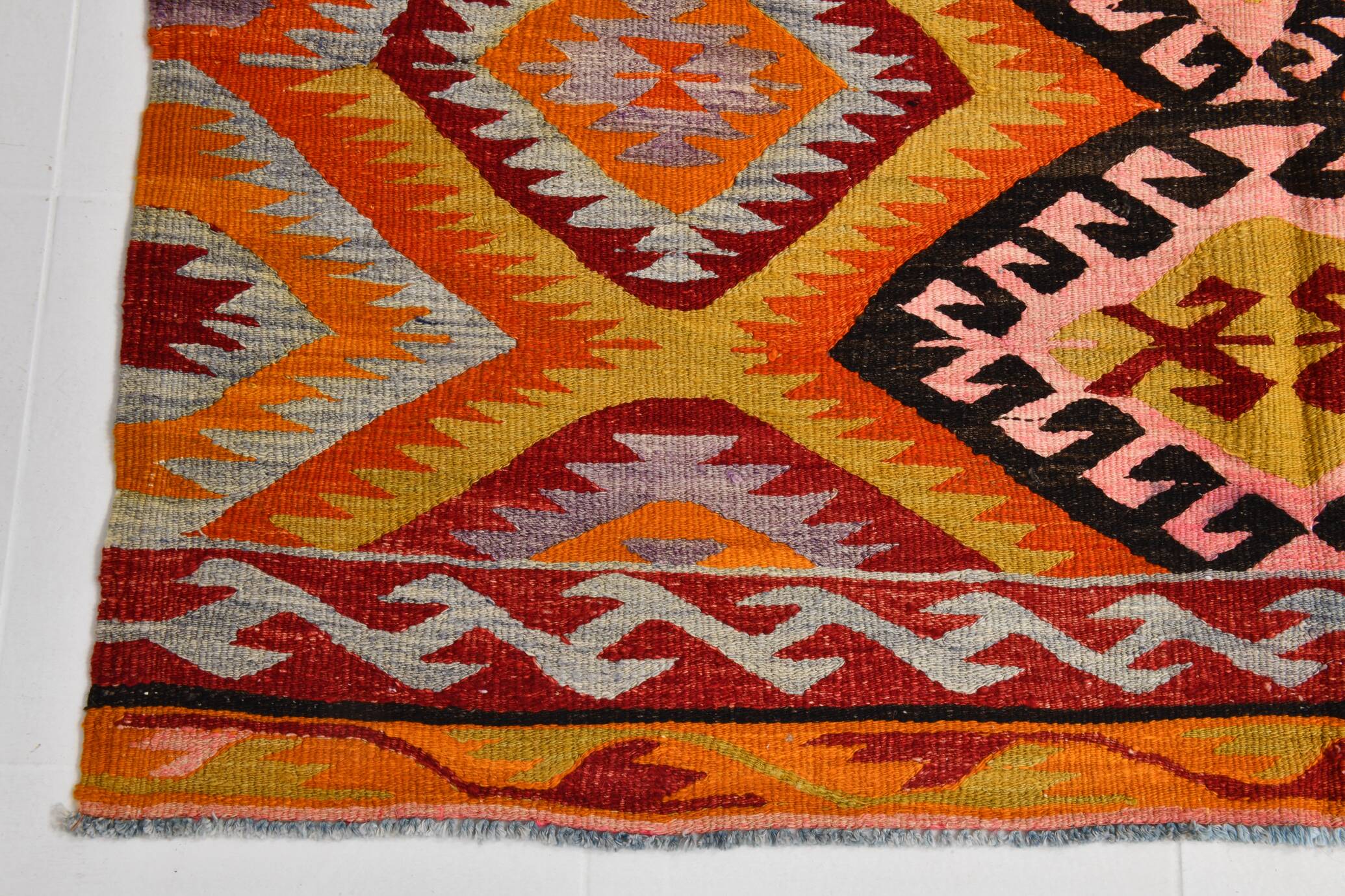 6x9 Orange & Balck Handmade Tribal Vintage Kilim Rug