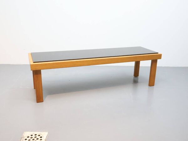 Table d'appoint vintage en chêne avec plateau en granit fait à la main.