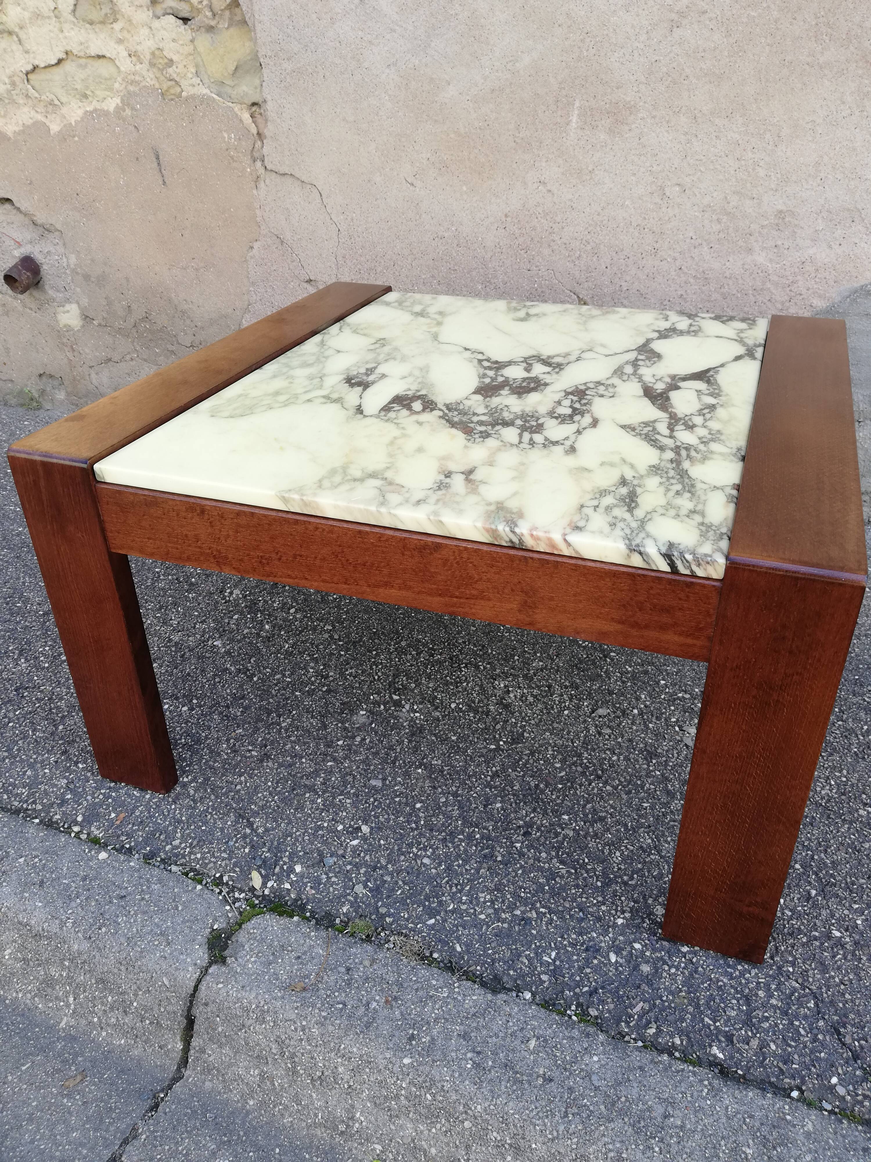 Vintage coffee table wood and marble