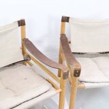 Set Of Two Safari Chairs Model Sirocco Made In Oak & Canvas By Arne Norell