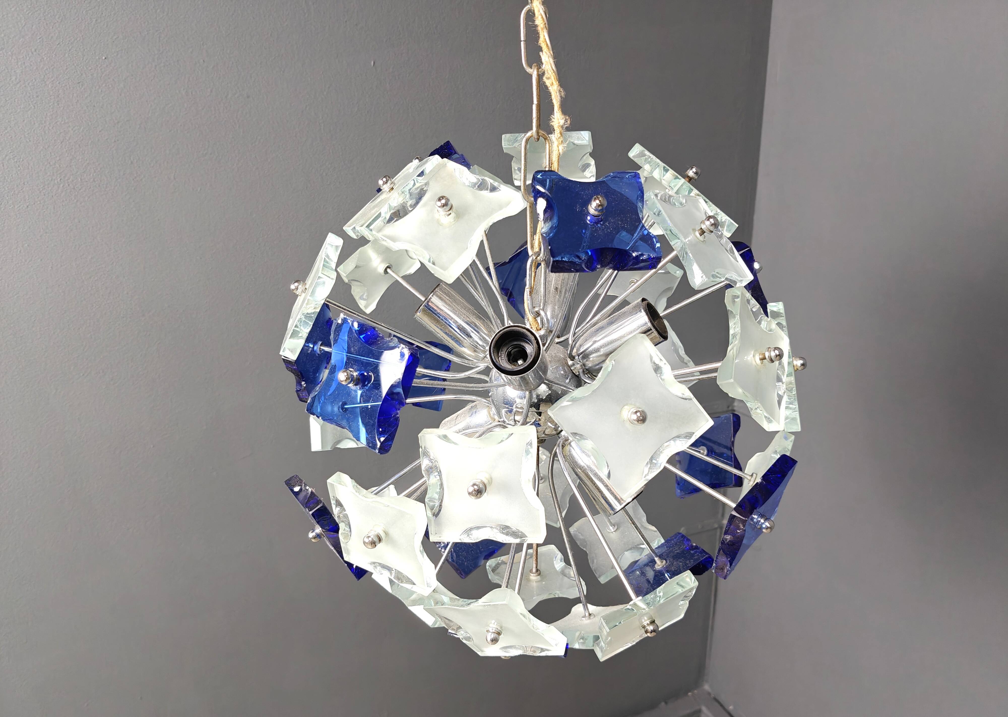 Vintage hammered glass sputnik chandelier, 1970s