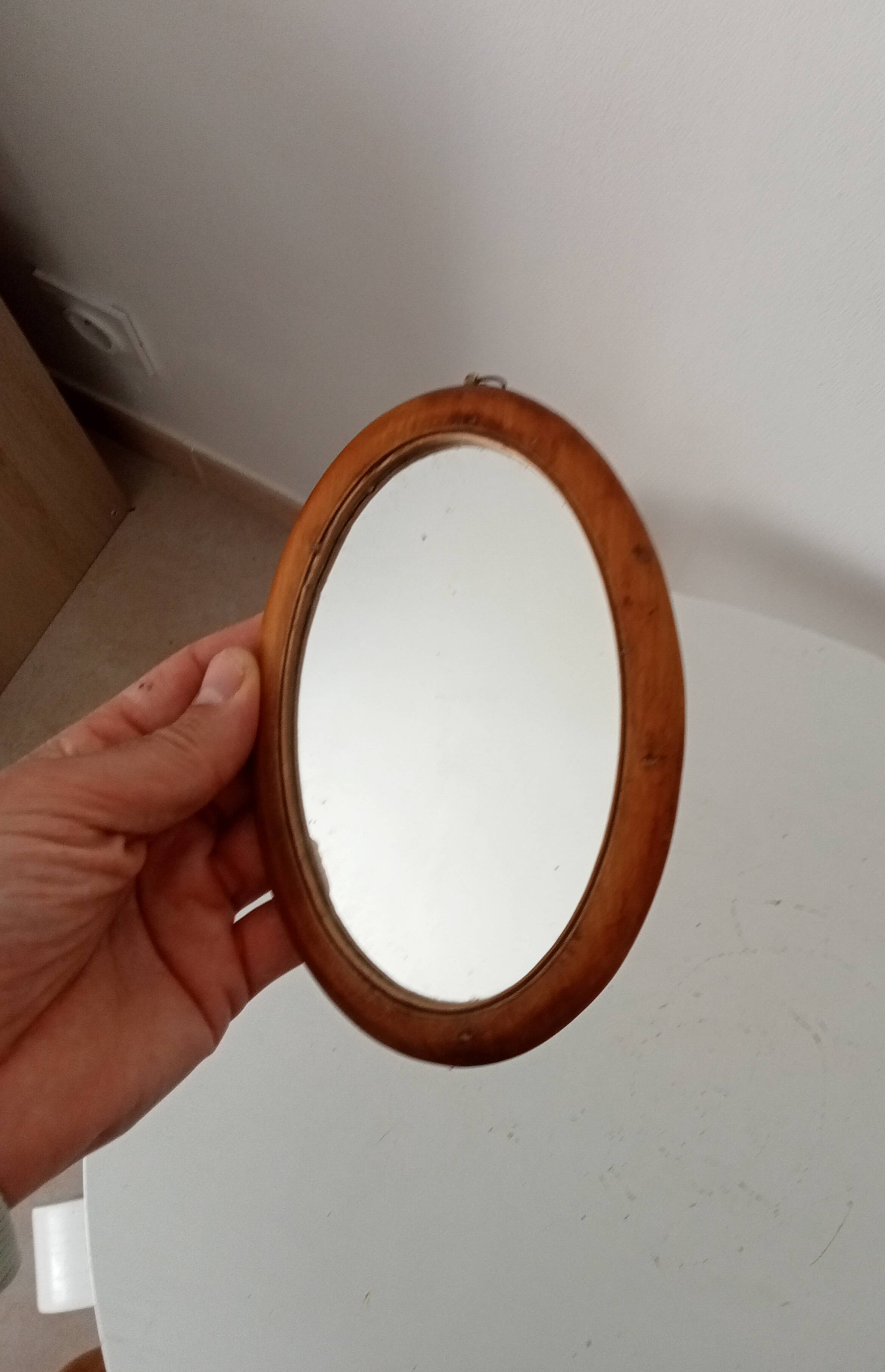 Mini antique walnut mirror from the 19th century.