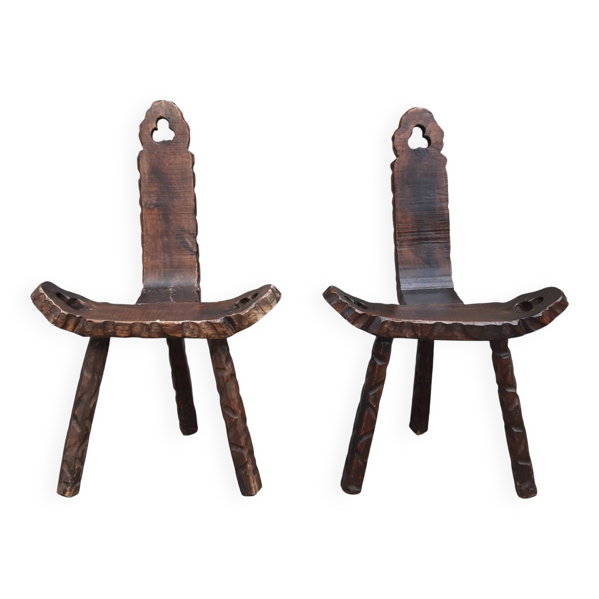 Pair of brutalist tripod stools