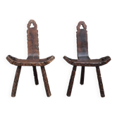 Paire de tabourets tripode brutaliste