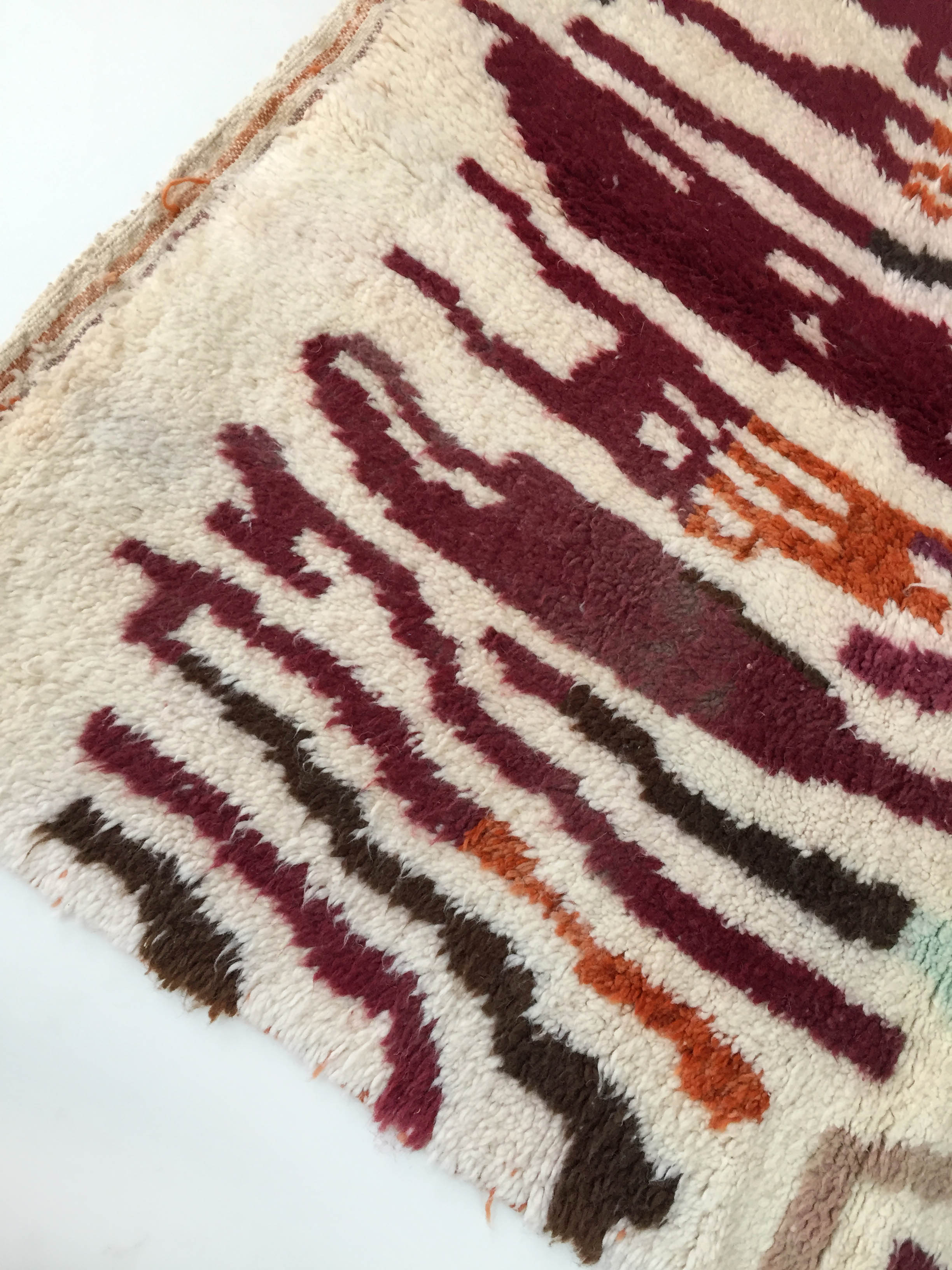 Moroccan Berber carpet Beni Ouarain ecru with colorful patterns 246x158cm