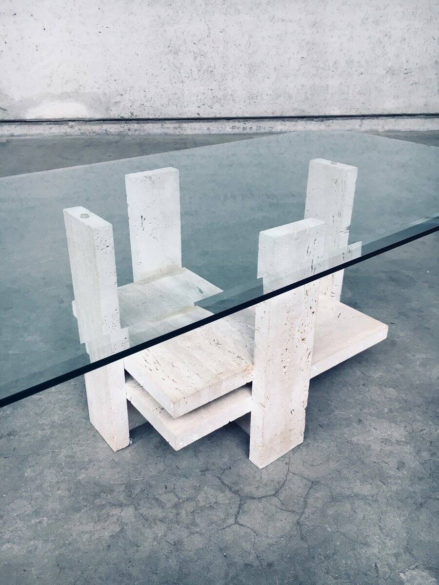 Brutalist Travertine Coffee Table by Willy Ballez, Belgium, 1970s