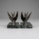 Art Deco bookends – Swallows in spelter on marble bases