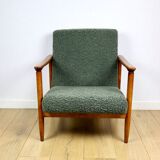 GFM-142 armchair, design by Edmund Homa from the 70s, olive green thick boucle - 2 pieces available