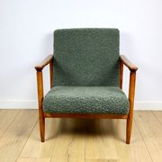 GFM-142 armchair, design by Edmund Homa from the 70s, olive green thick boucle - 2 pieces available