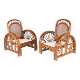 Paire de fauteuils en rotin et cannage