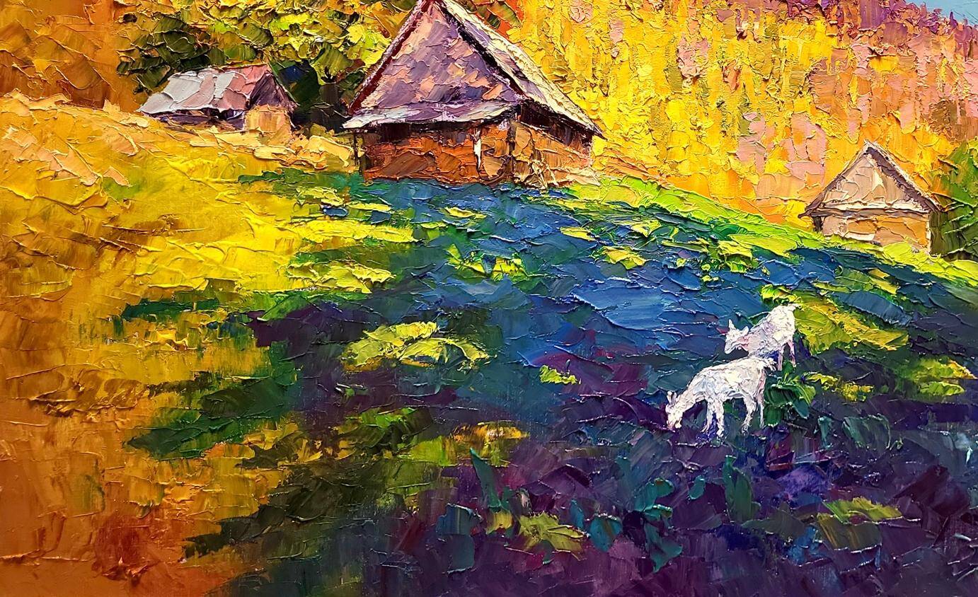 Peinture à l'huile "Rêvant des montagnes des Carpates en automne" par Boris Petrovich Serdyuk