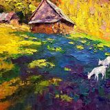 Peinture à l'huile "Rêvant des montagnes des Carpates en automne" par Boris Petrovich Serdyuk