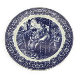 Blue enamelled earthenware wall dish with peasant scene decor Boch La Louvière