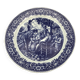 Blue enamelled earthenware wall dish with peasant scene decor Boch La Louvière