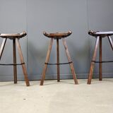 Mid century brutalist bar stools - set of 3, 1960s