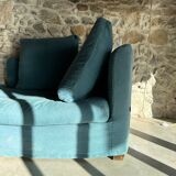 Méridienne Caravane – duck blue linen chaise longue