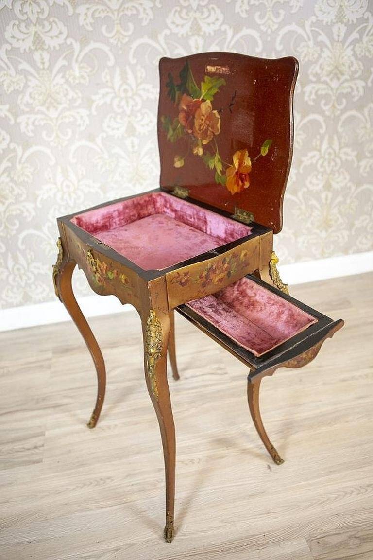 Mahogany Sewing Table with Brass Details, 1890s