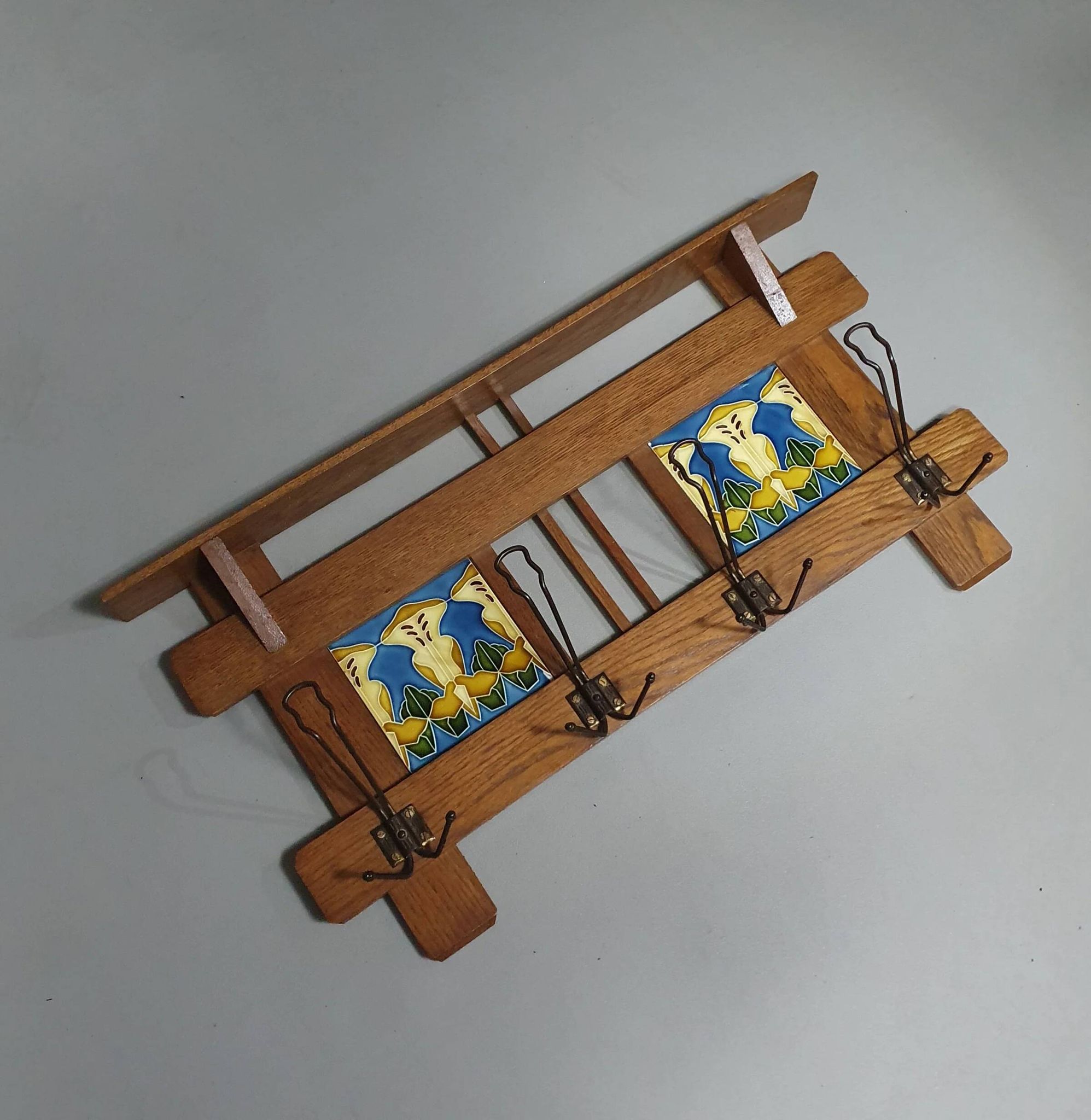 Art Nouveau wall coat rack with tiles