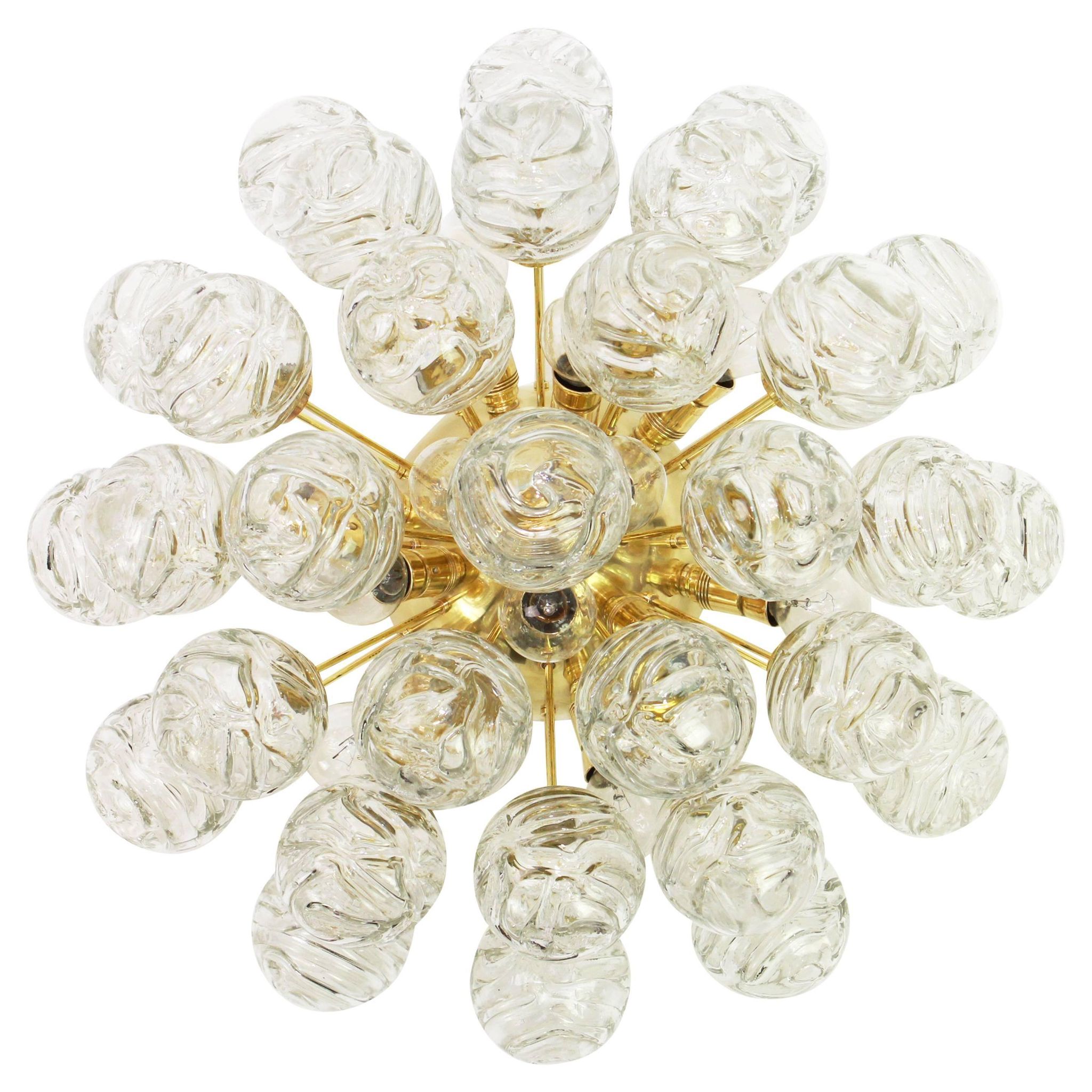 Spectacular Sputnik ceiling lights with glass snowballs by Doria, Germany, 1970s