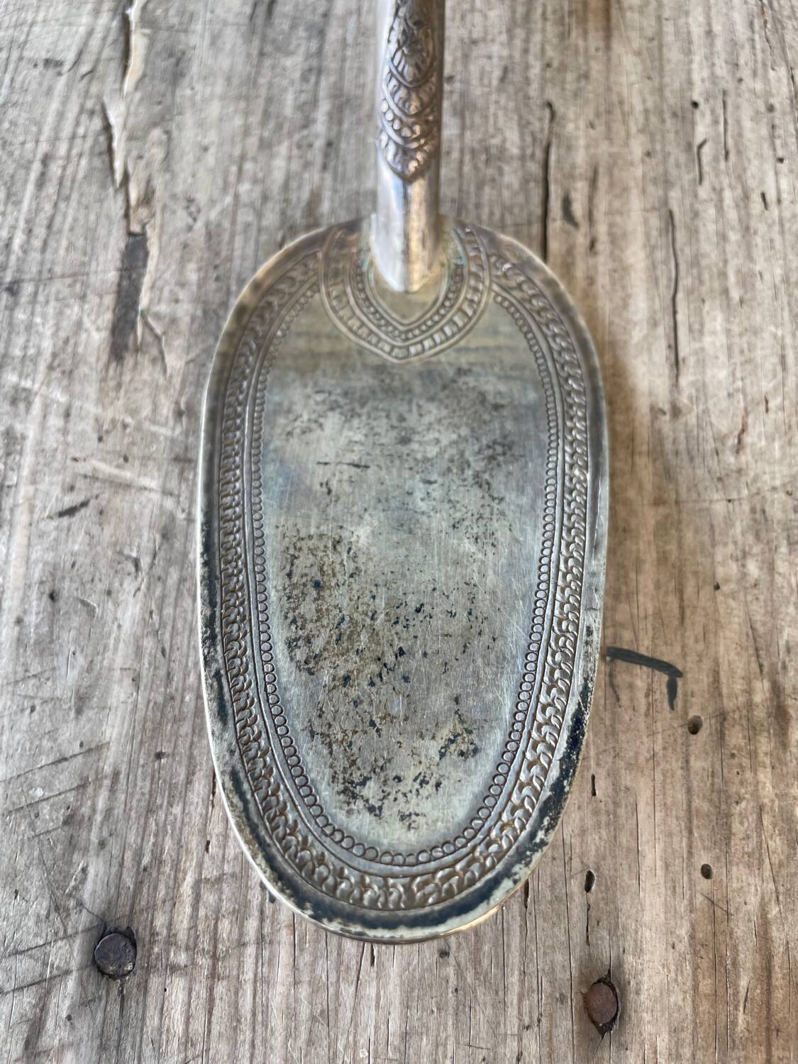 Serving Spoon, in Chiseled Silver, Minh Mol Hallmarks, Cambodia