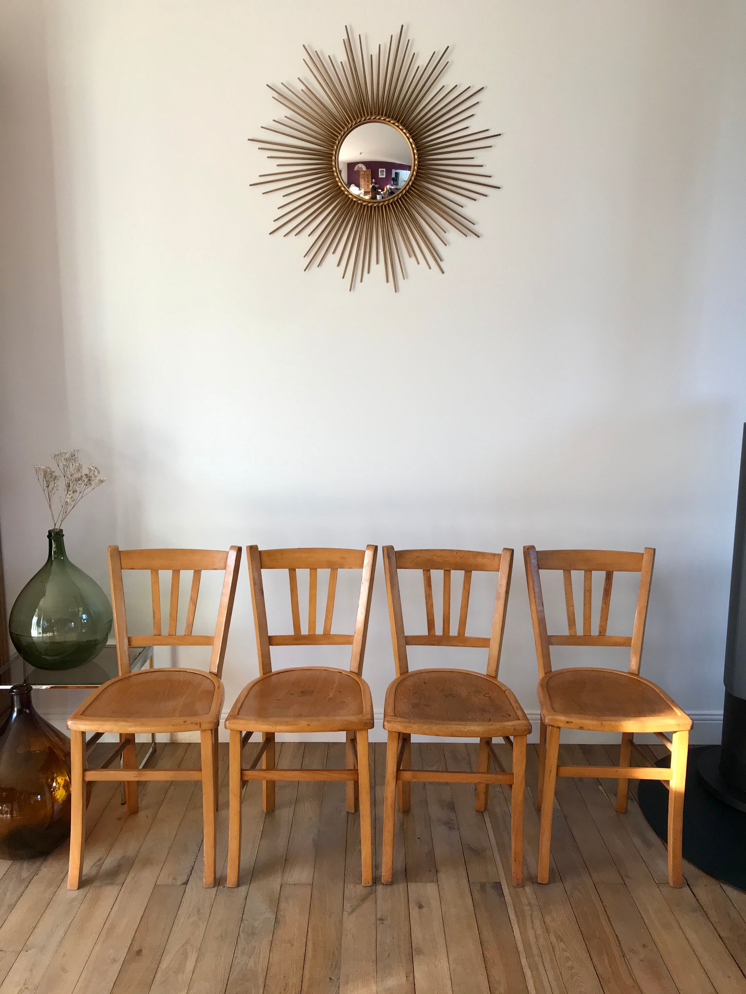 Set of 4 bistro chairs in beech wood 50s