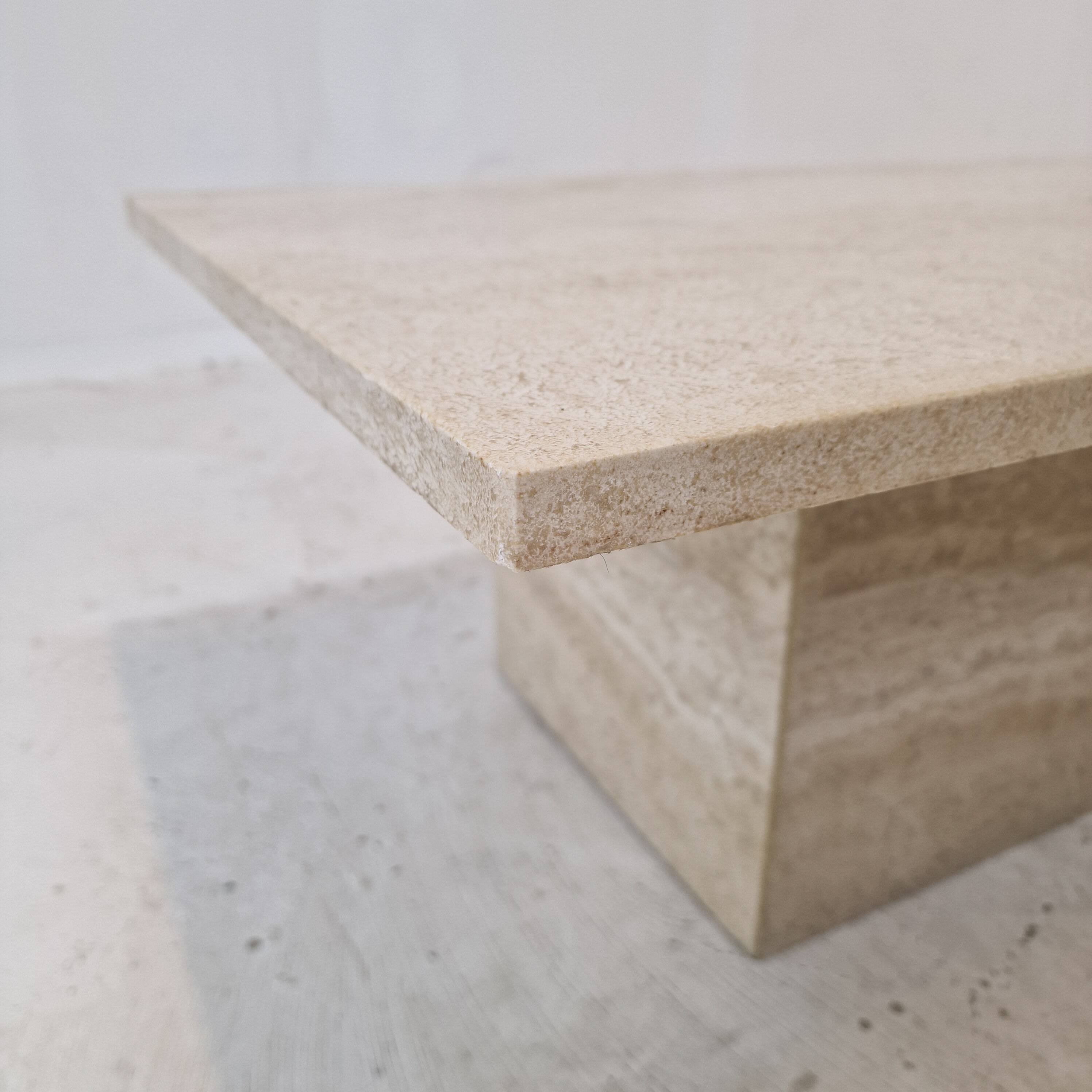 Rectangle Travertine Coffee or Side Table with Brass, Italy 1980s
