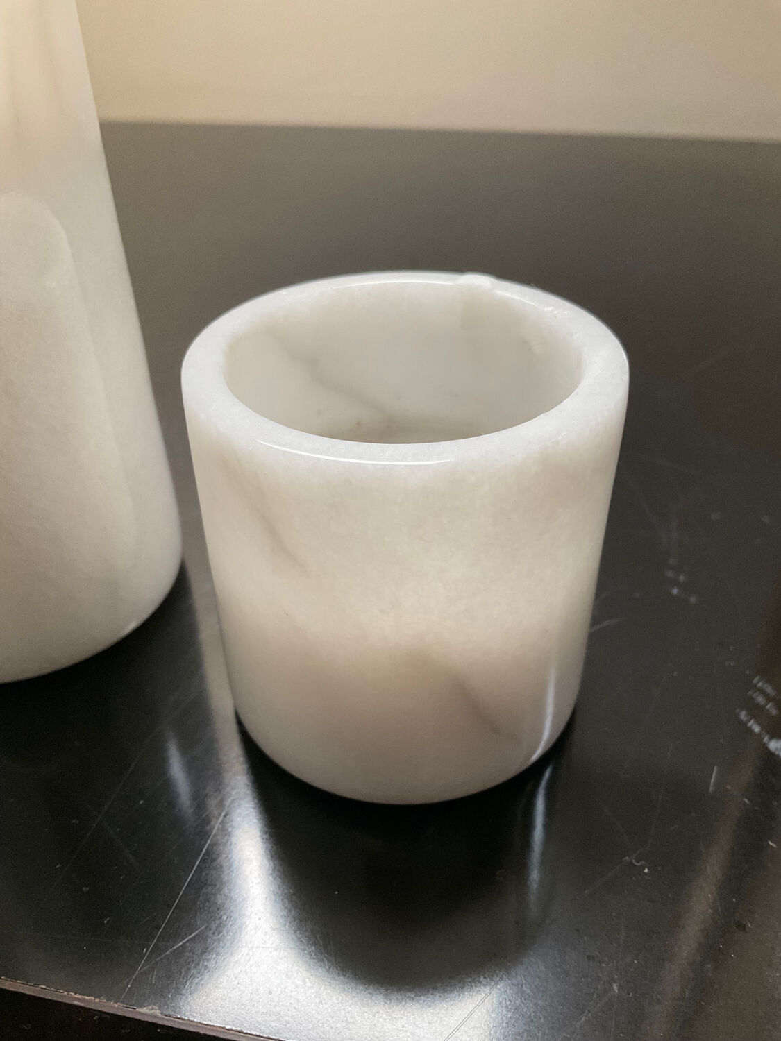 Trio of vintage candle holders in white marble