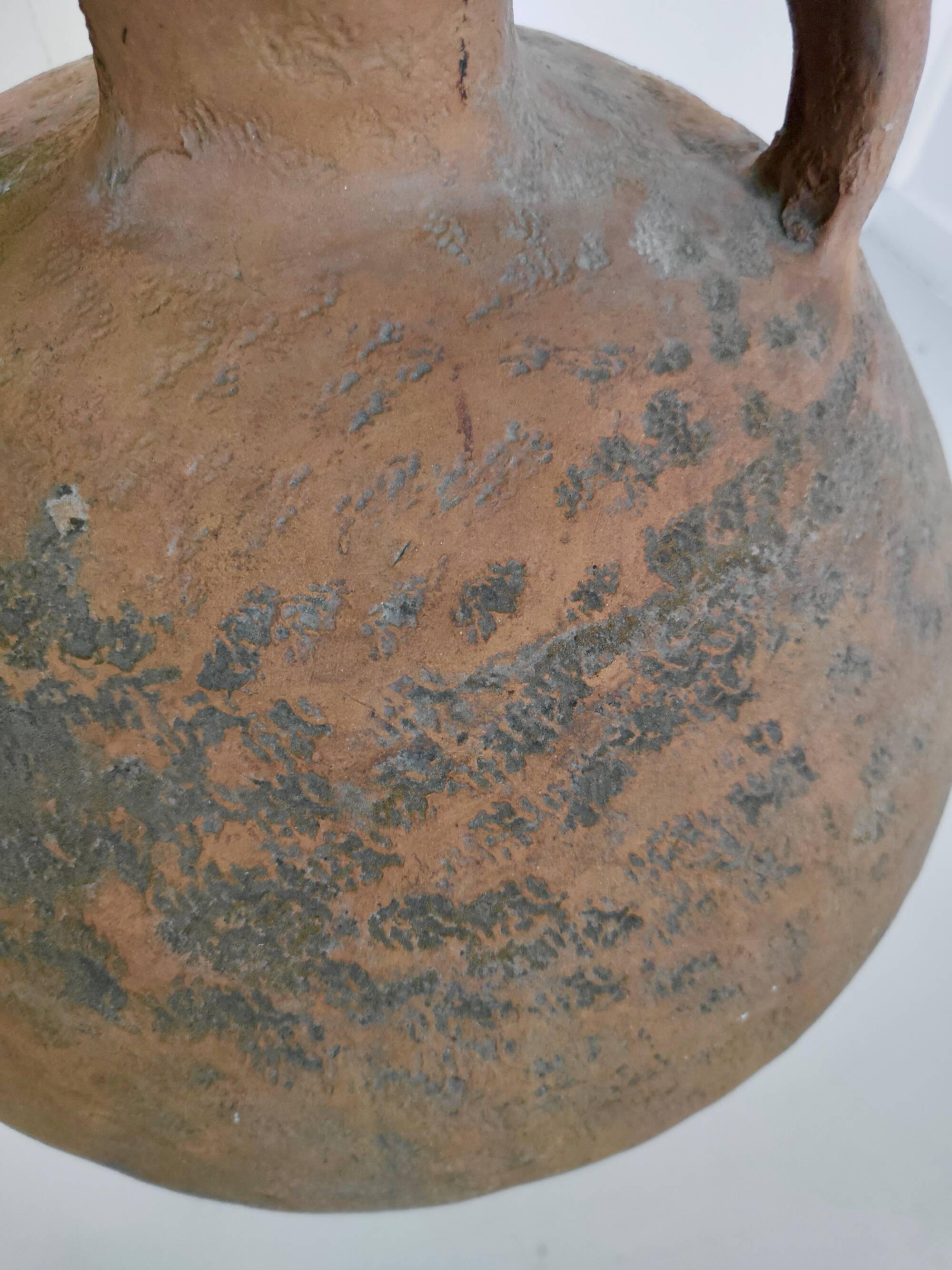 Hand-Modeled Earthenware Jar with a Black Varnished Iron Stand, Italy