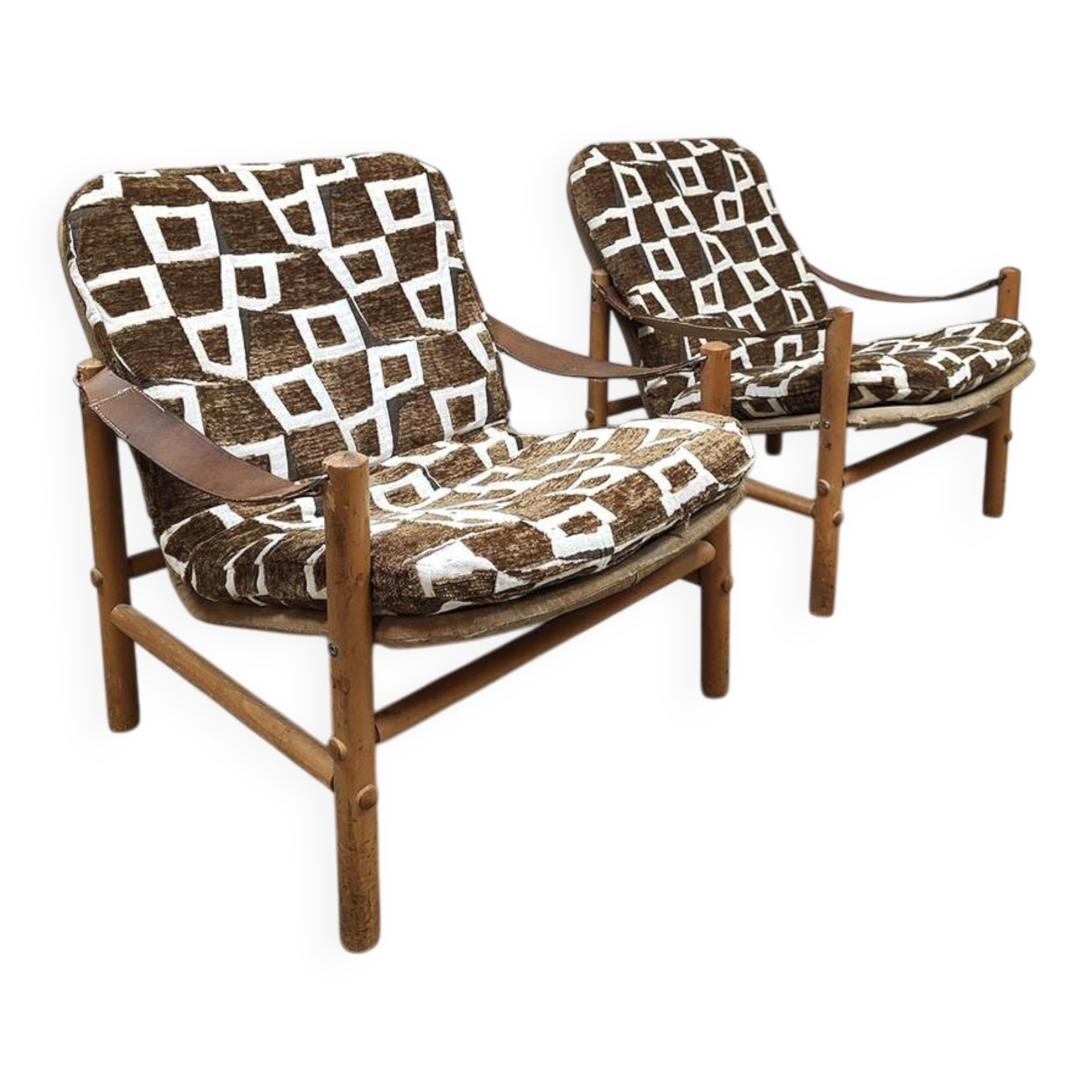 Vintage Swedish 'Junker' easy chairs Bror Boije Dux 'Safari style'