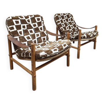 Vintage Swedish 'Junker' easy chairs Bror Boije Dux 'Safari style'