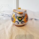 Majolica ceramic jug by R. Deruta, Italy, hand-painted, with a long spout.  Decorated with a dragon tree