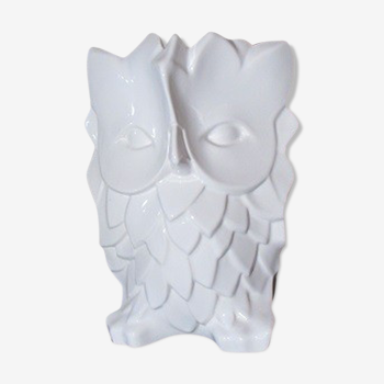 Vase contemporain en forme de hibou, céramique blanche