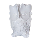 Contemporary vase in the shape of an owl, white ceramic