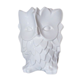 Vase contemporain en forme de hibou, céramique blanche