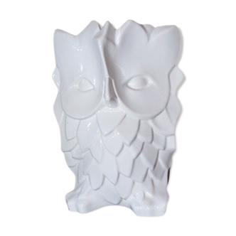 Vase contemporain en forme de hibou, céramique blanche