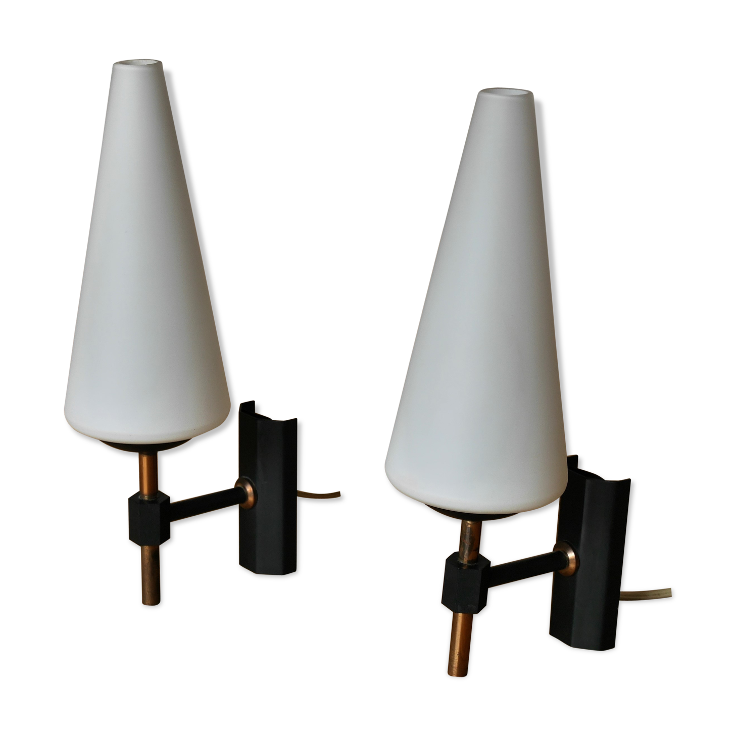 Pair opaline and brass wall lamps 50s