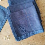 7 Antique navy blue embroidered napkins