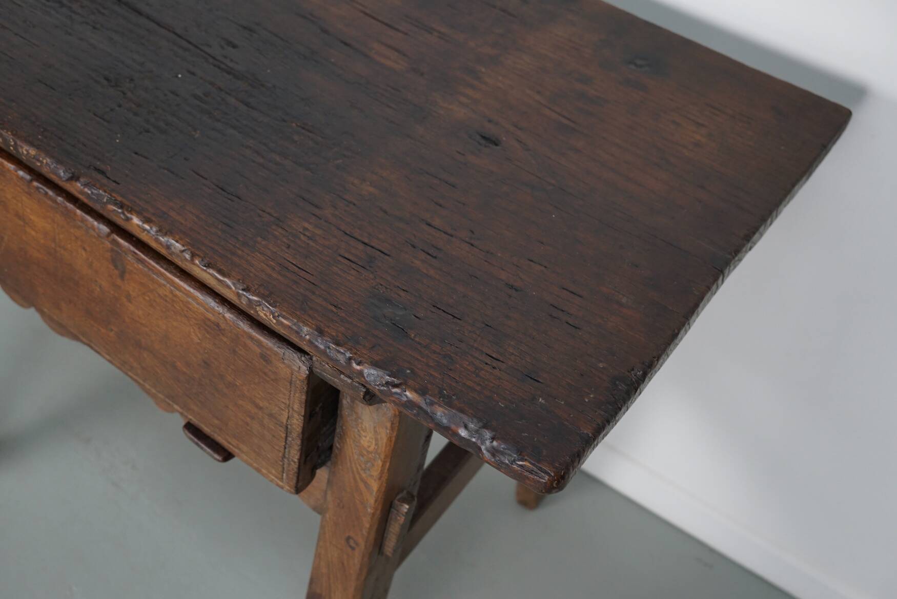 Antique Spanish Rustic Chestnut Side Table/Console, 18th Century