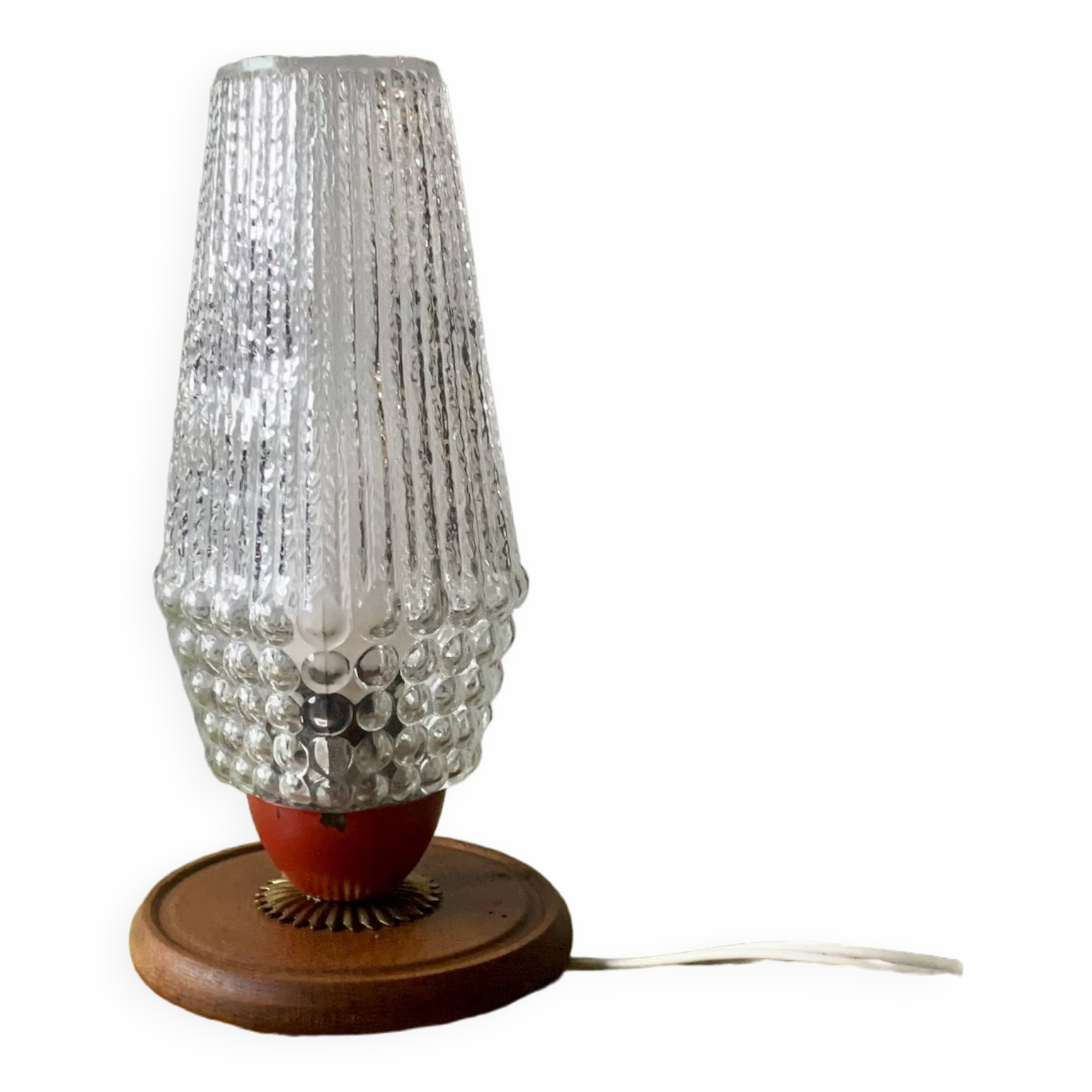 Small vintage bedside lamp in molded glass - 1950s