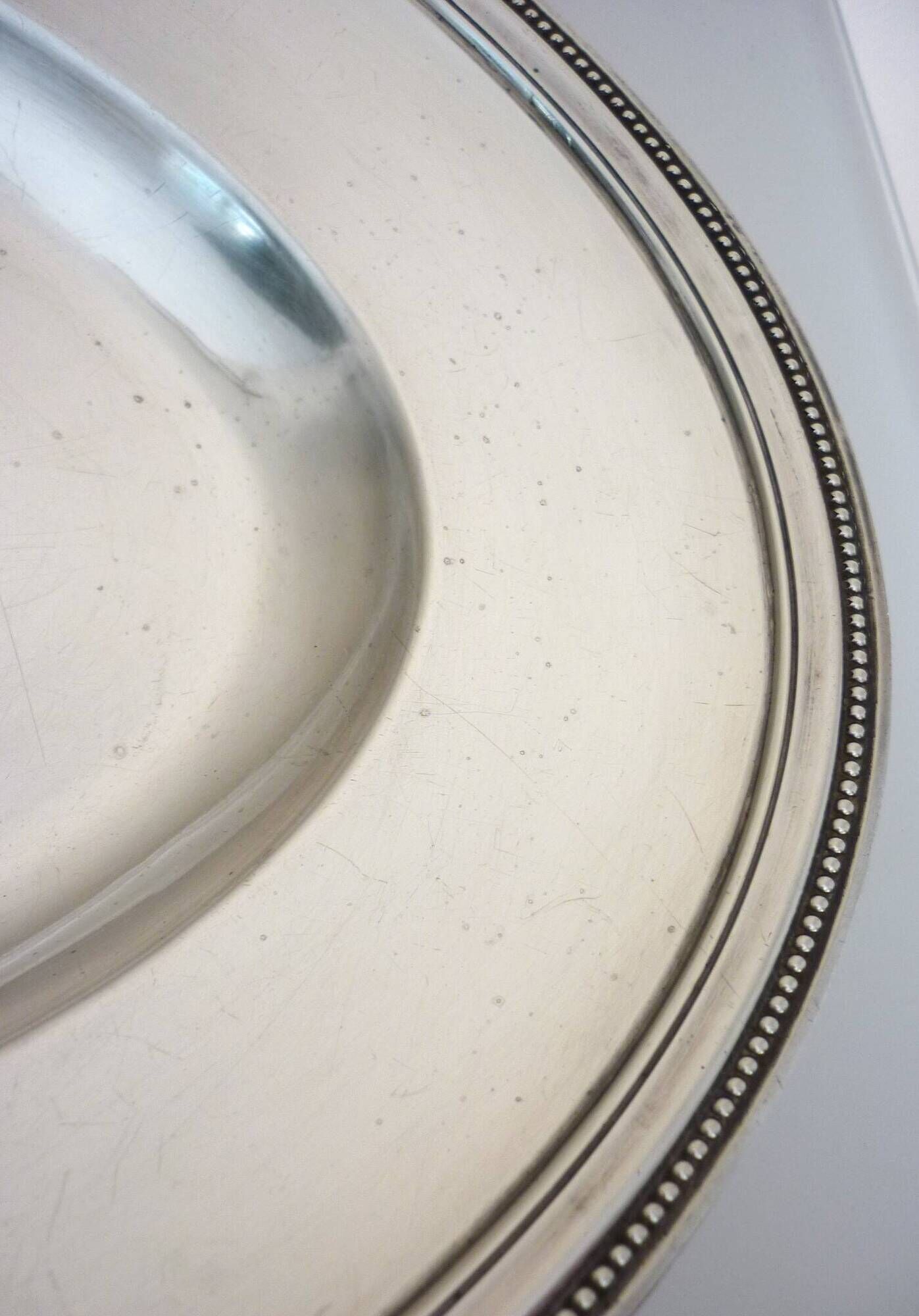 Oval dish, silver-plated metal, Christofle goldsmith, pearl frieze model, 49cm