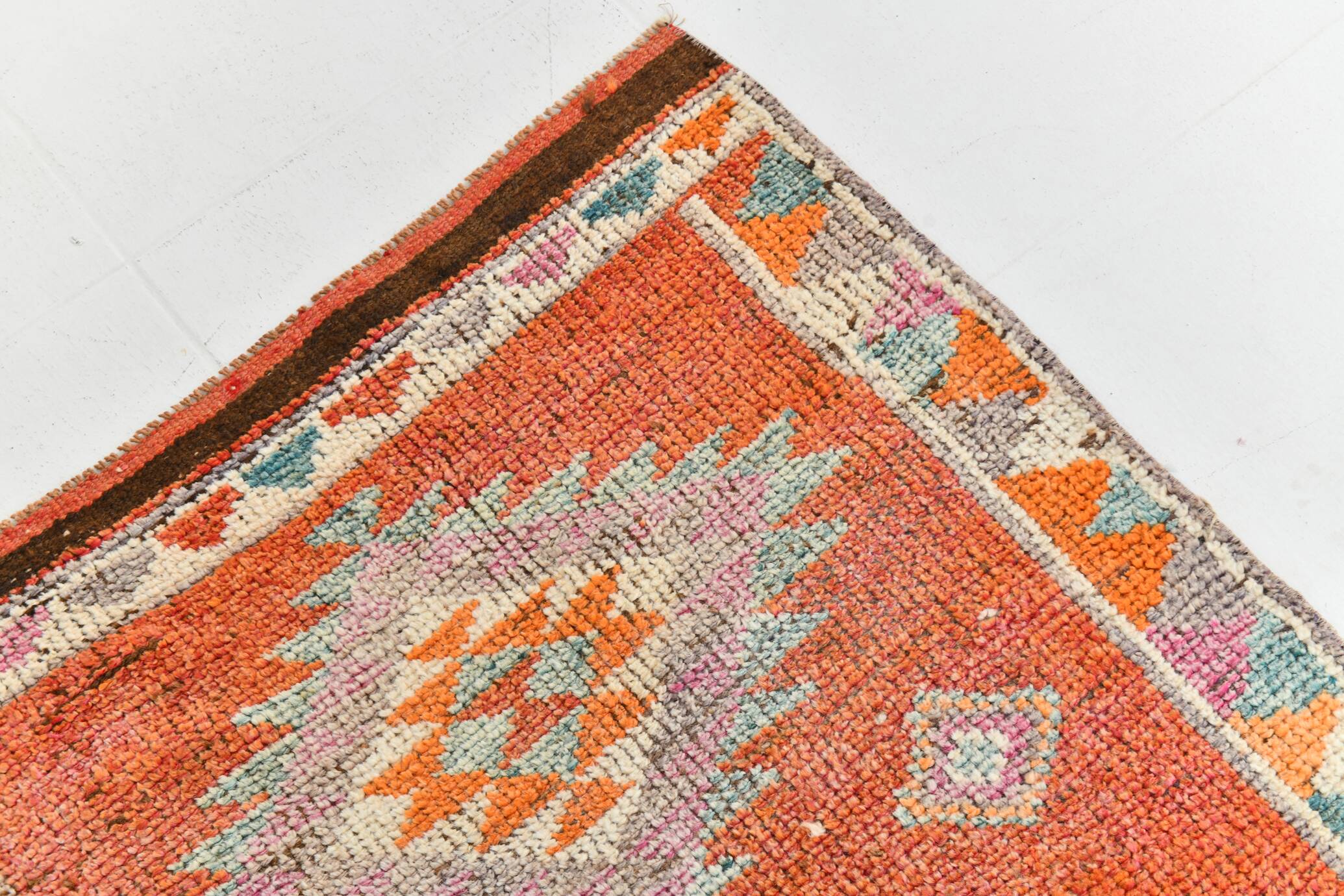 Orange & Green Turkish Vintage Runner Rug, 86x319Cm