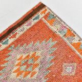 Orange & Green Turkish Vintage Runner Rug, 86x319Cm