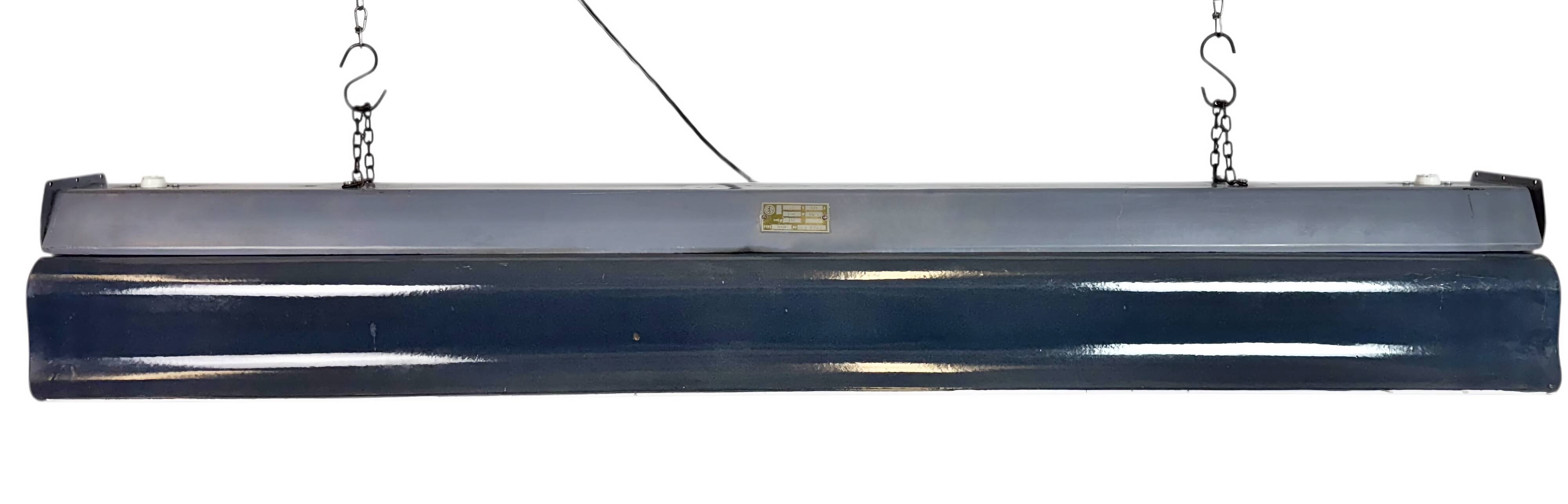 Grey Enamel Industrial Hanging Tube Light, 1960s