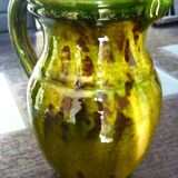 Pitcher vase, thick green glazed terracotta, signature to be identified