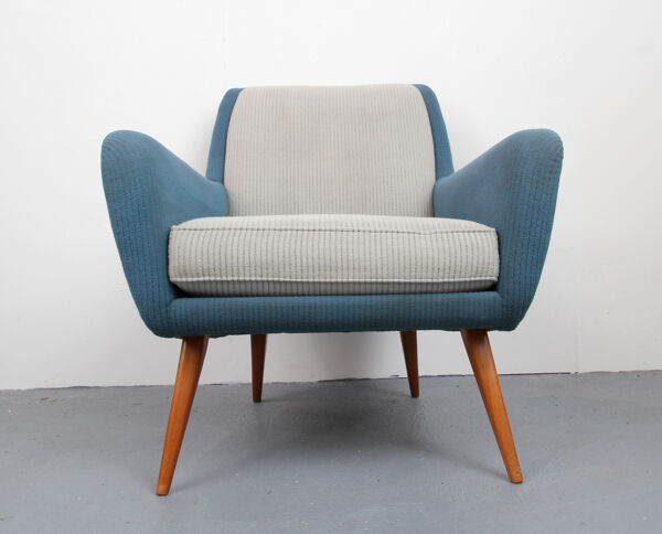 fauteuil années 1950 gris et bleu